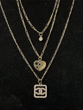 Gold-Tone Layered Heart & Crystal Pendant Necklace